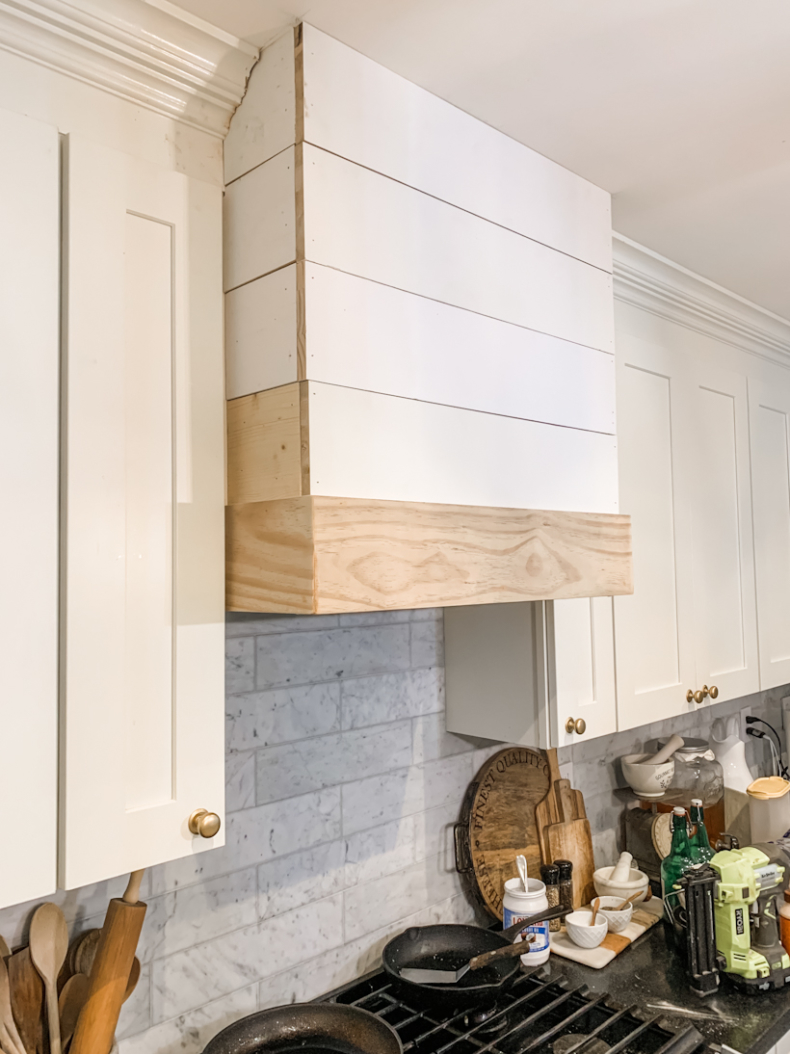 DIY Kitchen Shiplap Hood with Wood Trim Home Stories A to Z