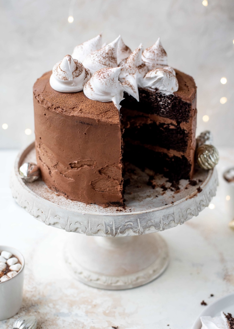 Elegant Christmas Desserts - Hot Cocoa Cake by How Sweet Eats