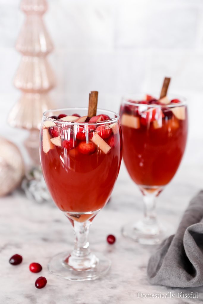 Holiday Drink Recipes - Sparkling Cranberry Apple Cider Punch by Domestically Blissful