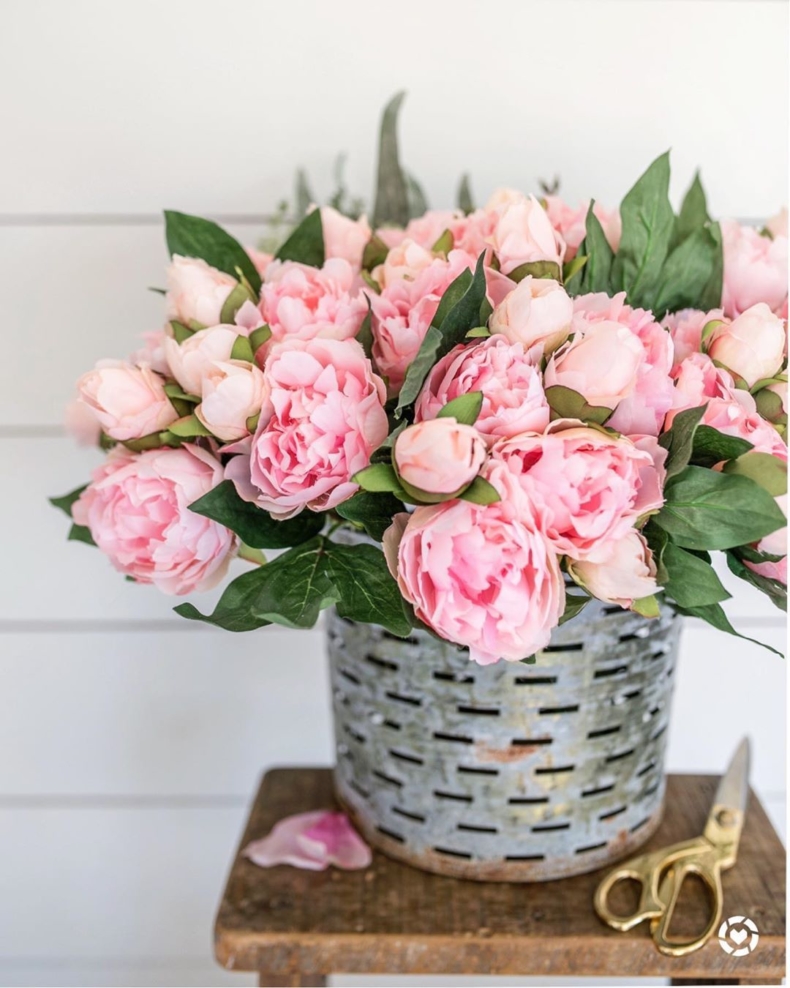 Early Spring Decorating Tips - Bucket of Peonies by Home Stories A to Z 