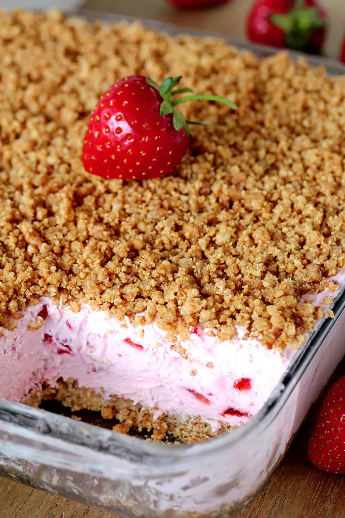 Strawberry Recipes - Easy Frozen Strawberry Dessert by Sweet Spicy Kitchen