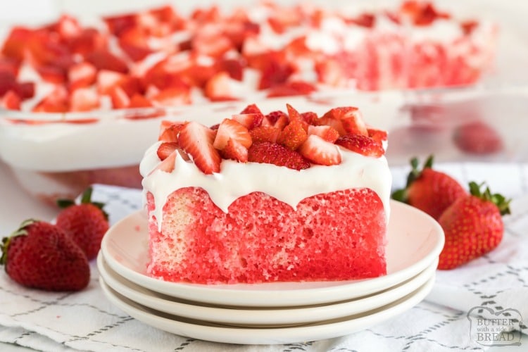 Strawberry Recipes - Strawberries and Cream Poke Cake by Butter With a Side of Bread