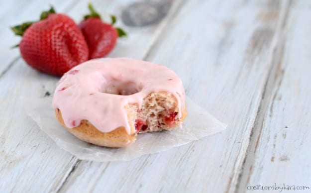 Strawberry Recipes - Strawberry Donuts with Strawberry Icing by Creations by Kara