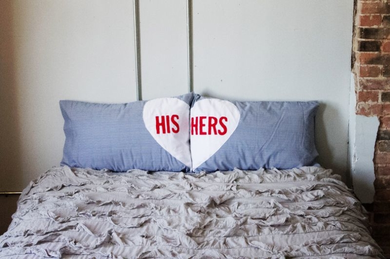 DIY Wedding Gifts - His and Hers Pillowcases by a Beautiful Mess