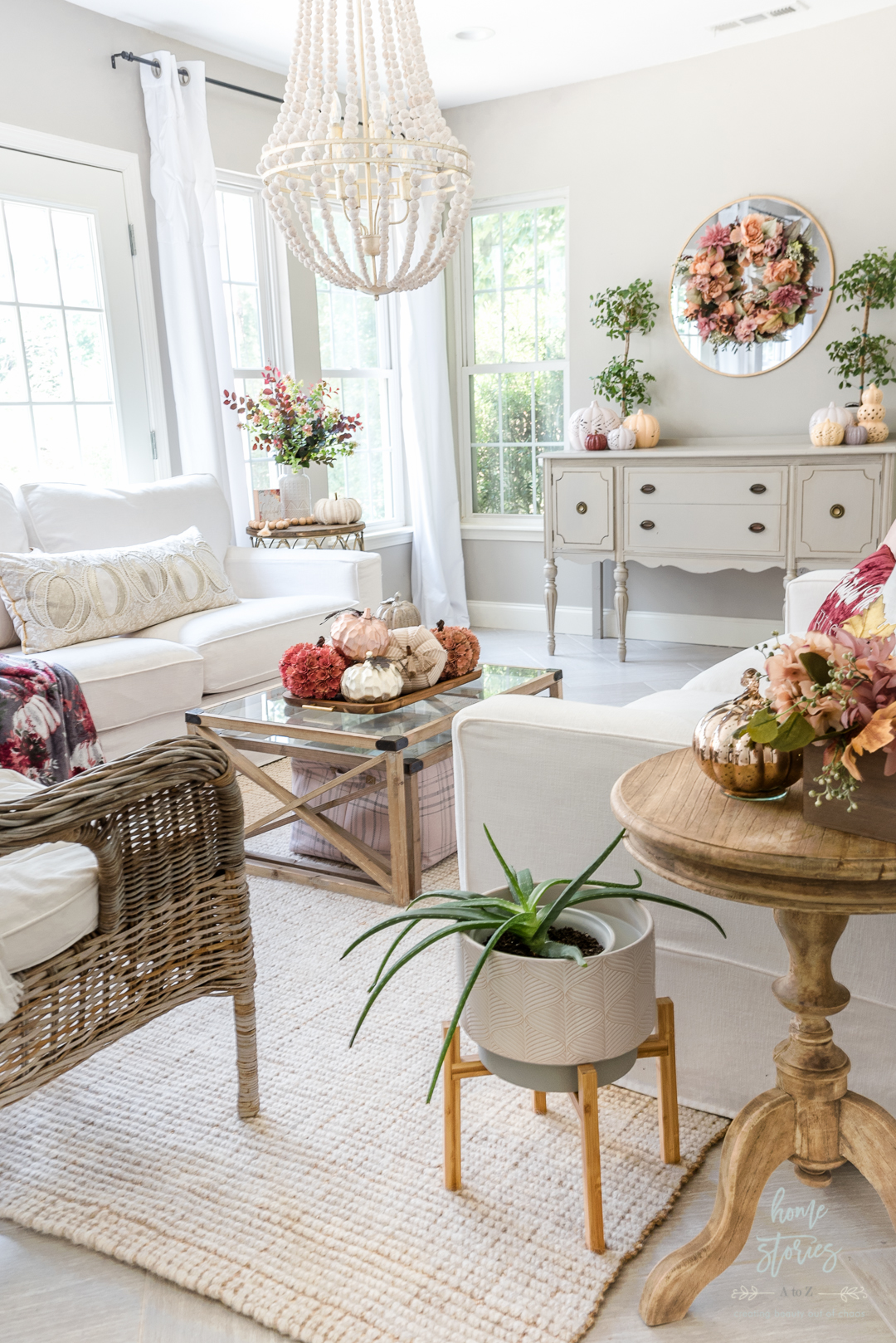 fall decor in blush and burgundy