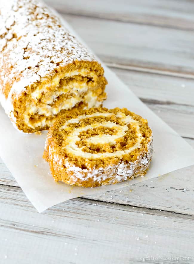 Pumpkin Recipes - Pumpkin Roll with Cream Cheese Filling by Creations by Kara
