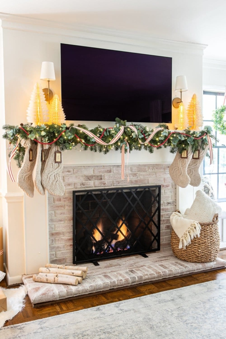 Christmas Mantel Decorating Ideas - Cozy Family Room Christmas Mantel by Bless'er House