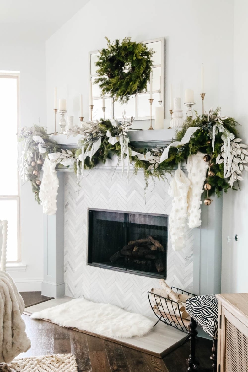 Christmas Mantel Decorating Ideas - Magical Winter Green Christmas Mantel by A Blissful Nest