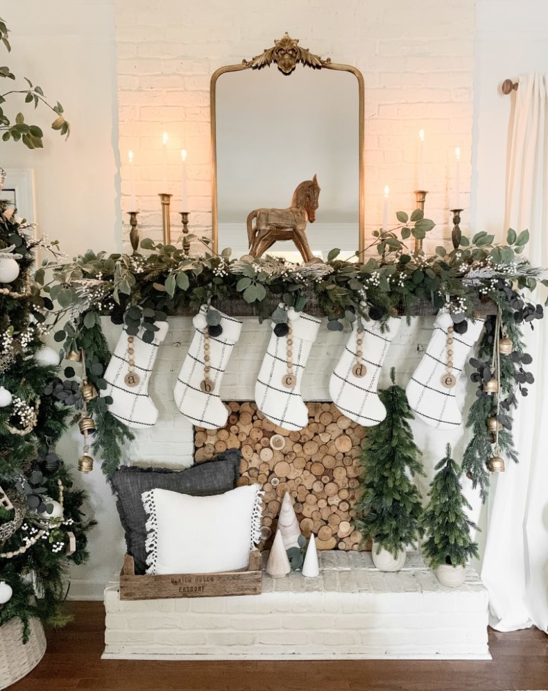 Christmas Mantel Decorating Ideas - White and Gold Christmas Decor by Bless This Nest