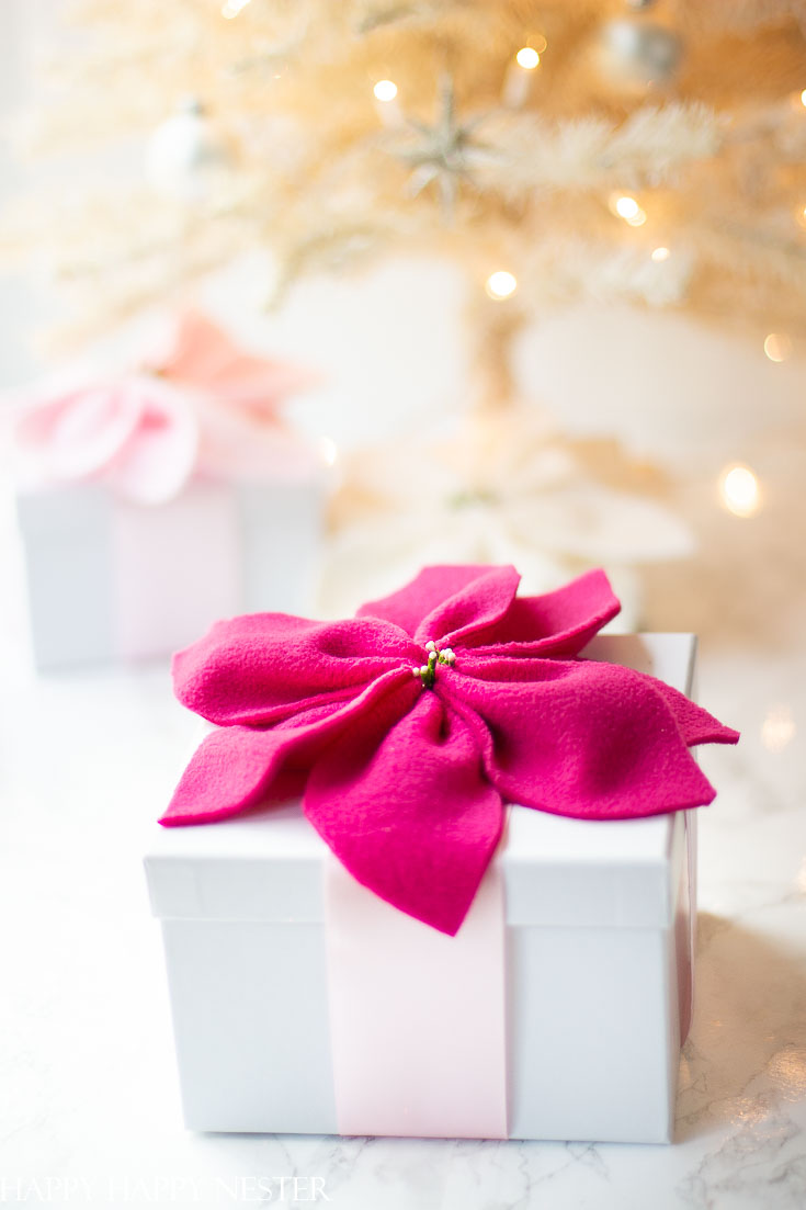 Christmas Gift Wrapping Ideas - DIY Flower Bow for Christmas by Happy Happy Nester