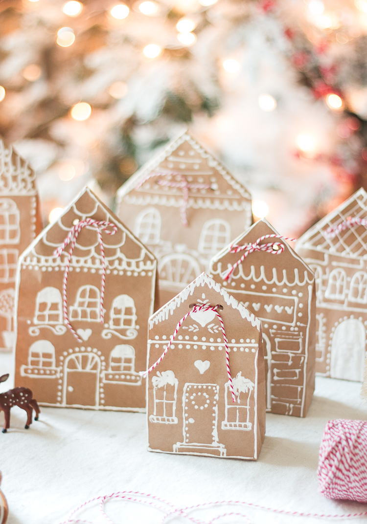 Christmas Gift Wrapping Ideas - DIY Gingerbread Houses Paper Bag Gift Wrap by Craftberry Bush