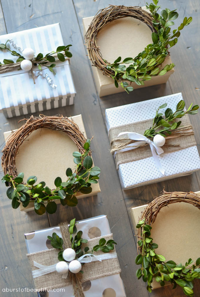 Christmas Gift Wrapping Ideas - DIY Mini Boxwood Wreath Tutorial by Nick + Alicia
