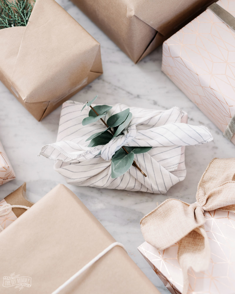 Christmas Gift Wrapping Ideas - Furoshiki Gift Wrap by The DIY Mommy