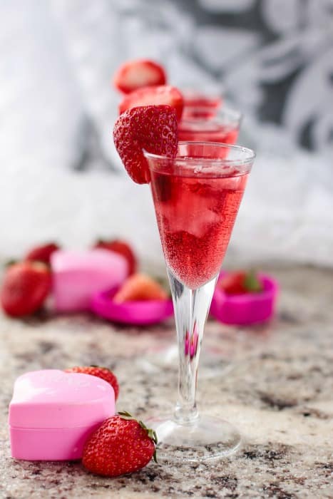 Valentine Drink Recipes - Strawberry Rose champagne cocktail by TammileeTips