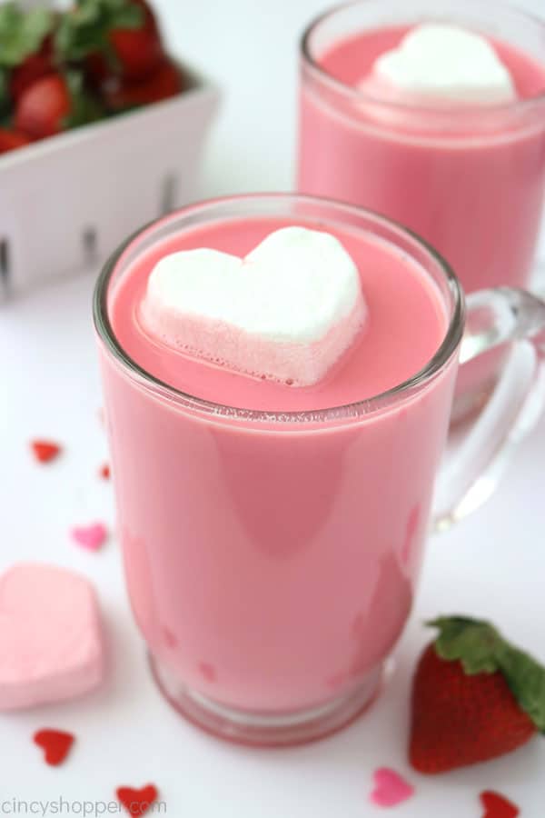 Valentine Drink Recipes - Strawberry White Hot Chocolate by Cincy Shopper