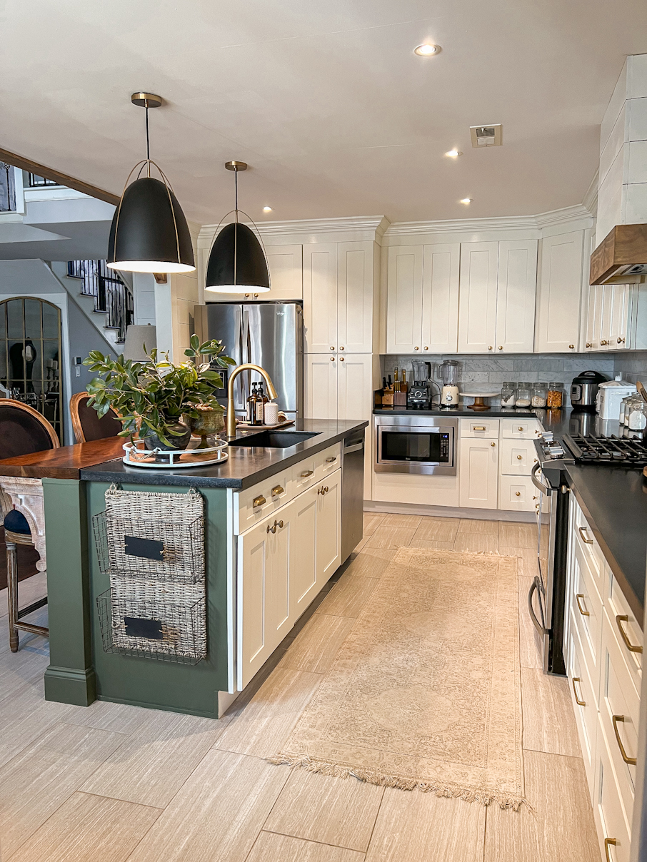 kitchen green island black granite