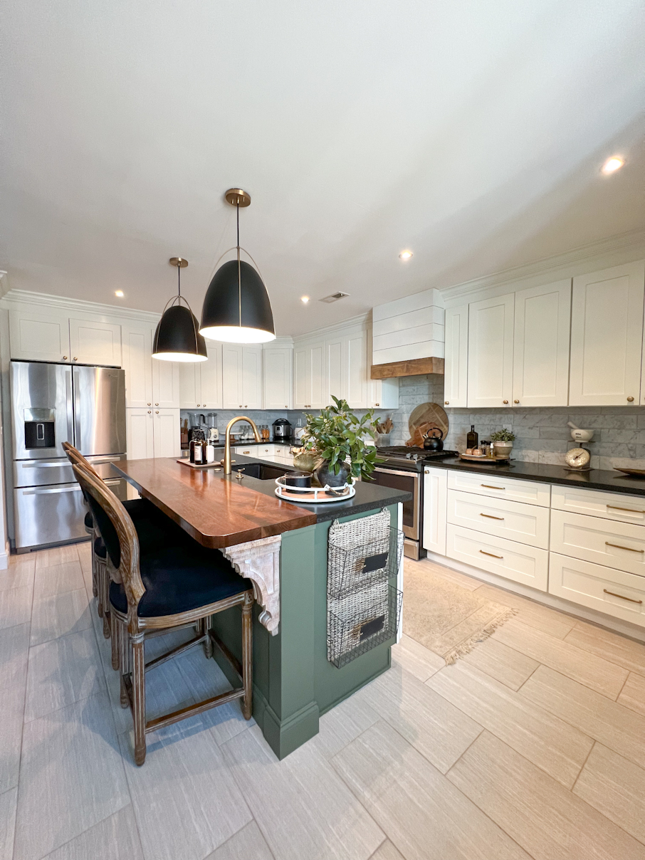kitchen green island black granite