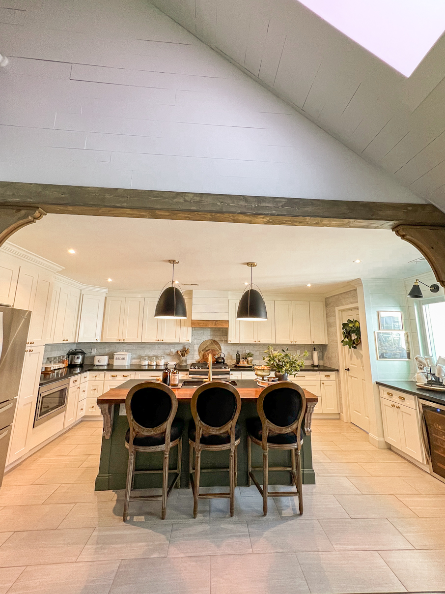 kitchen green island black granite
