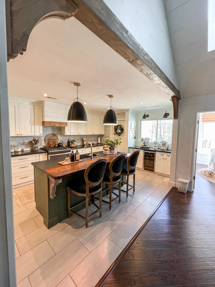 kitchen green island black granite