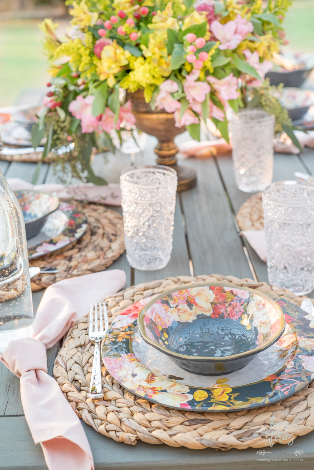 sping floral outdoor table setting