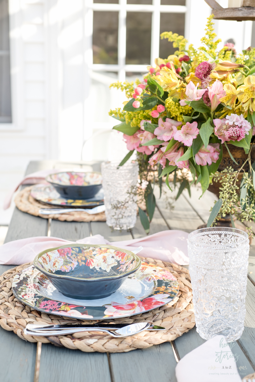 spring floral outdoor table setting