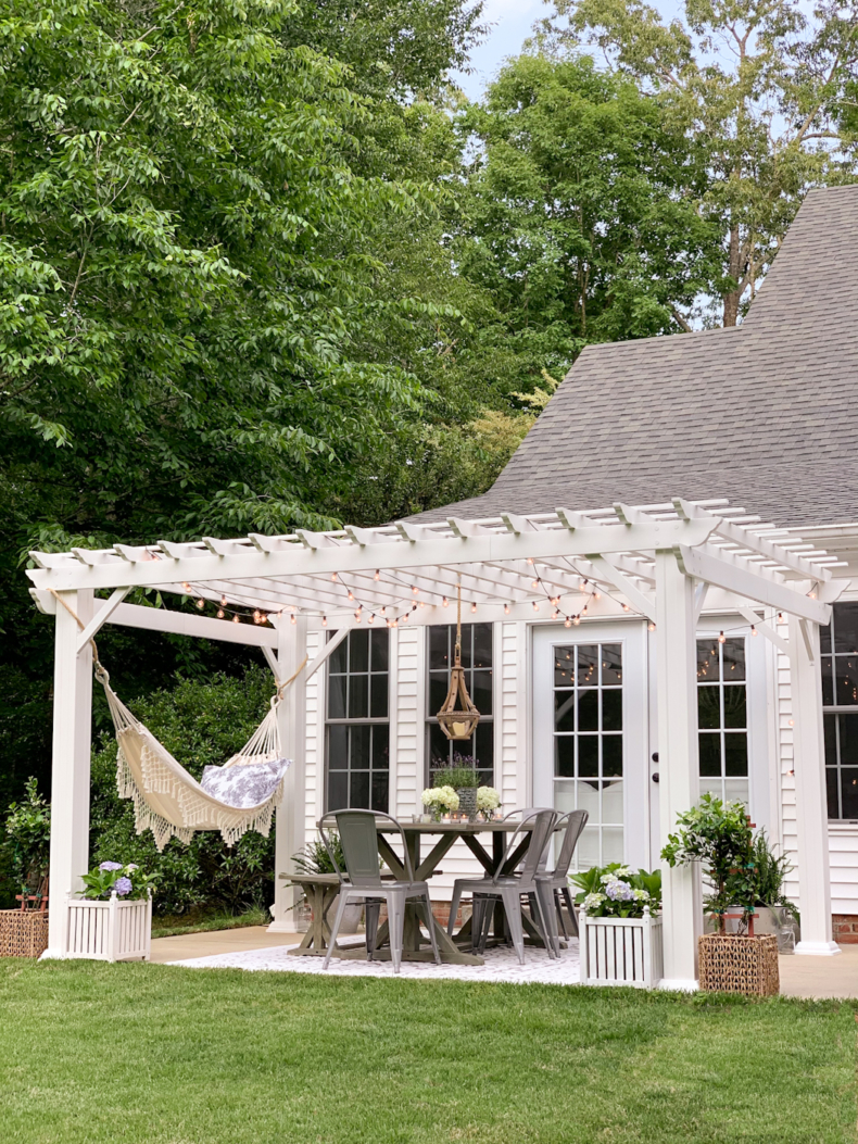 Dining Outdoors in the Spring - Dining Under the Pergola by Home Stories A to Z