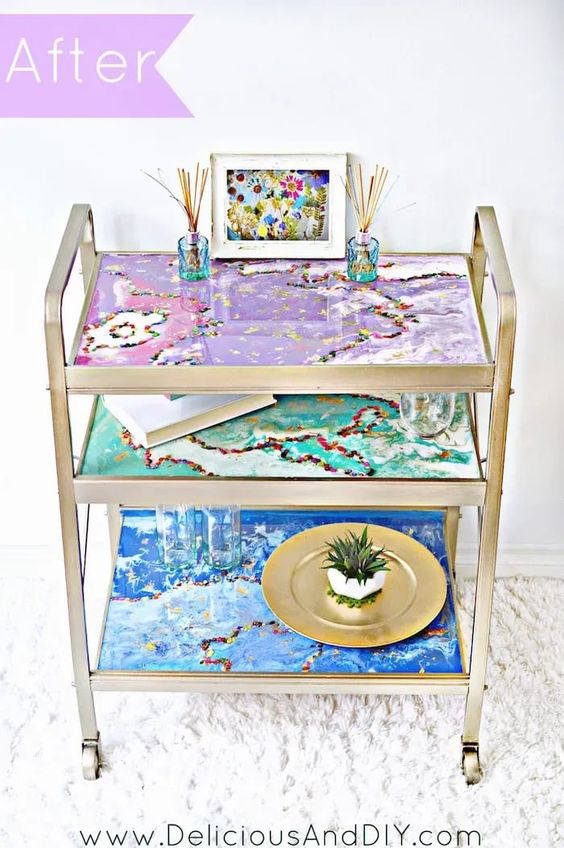 DIY Resin Crafts - Upcycled Bar Cart with Resin by Delicious and DIY