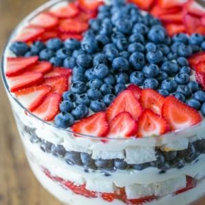 Patriotic Desserts - No Bake Strawberry Blueberry Trifle by Natasha's Kitchen