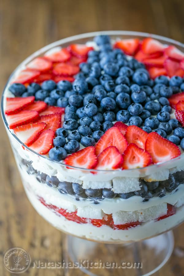 Patriotic Desserts - No Bake Strawberry Blueberry Trifle by Natasha's Kitchen