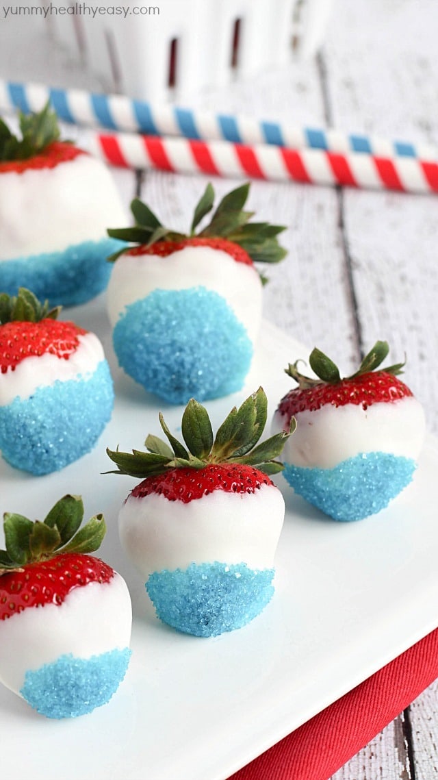 Patriotic Desserts - Red, White, and Blue Strawberries by Yummy Healthy Easy