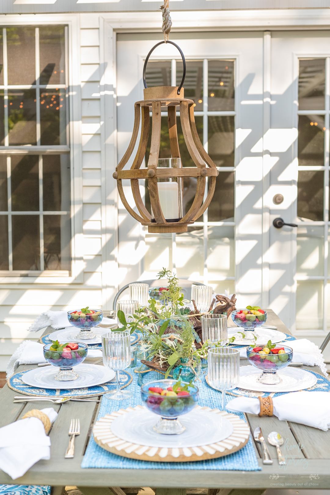 coastal blue white table setting