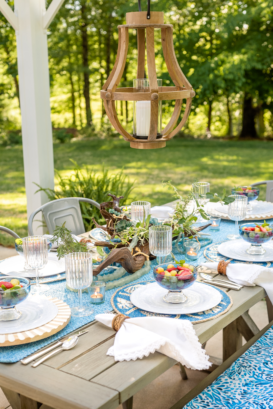 coastal blue white table setting
