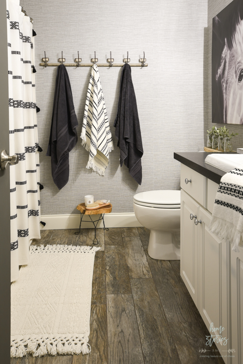 Neutral Summer Decor - Black and White Boys' Bathroom by Home Stories A to Z