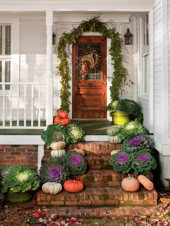 Fall Porch Ideas - Layered Greenery by Southern Living