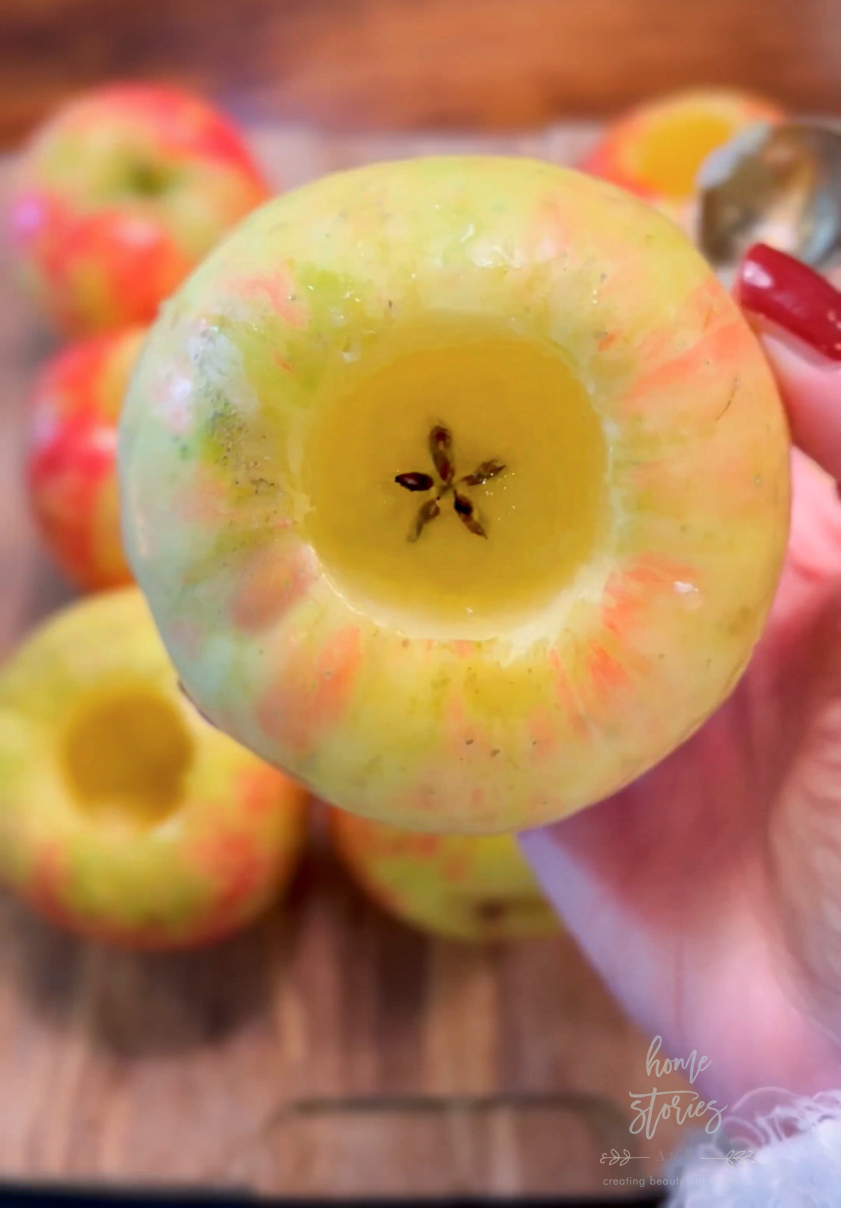 cored apple with seed star