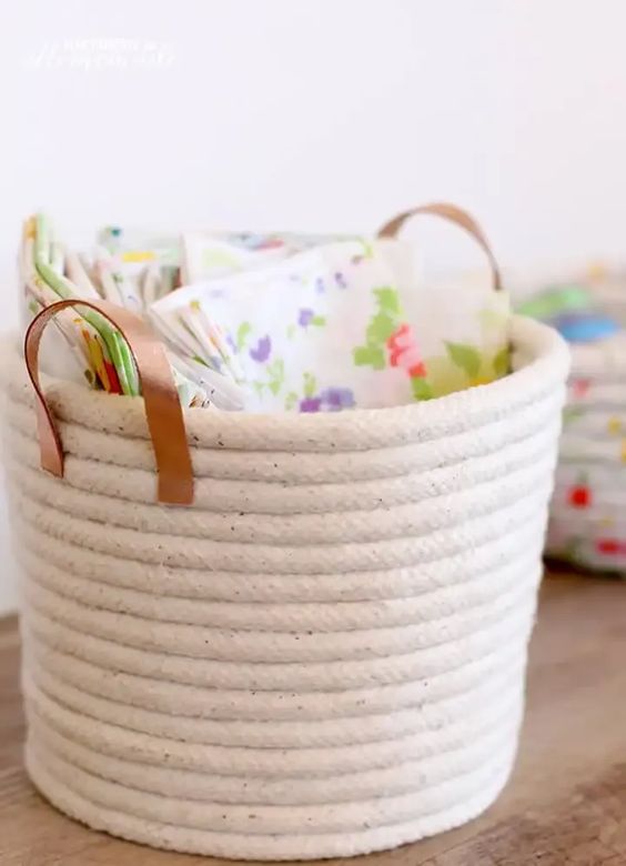 DIY Rope Art - No Sew Rope Basket by Happiness is Homemade