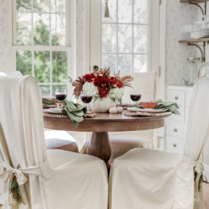 round table set for Thanksgiving fall table idea