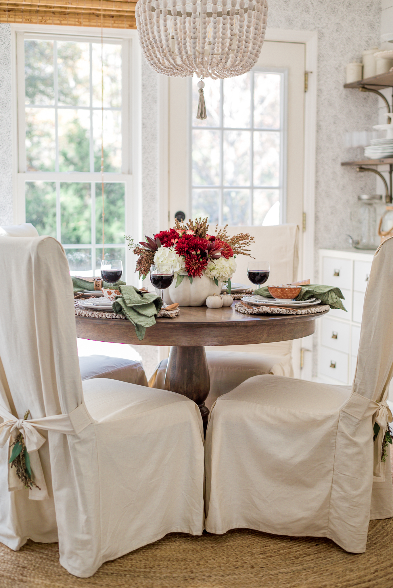 small round table set for fall Thanksgiving place setting