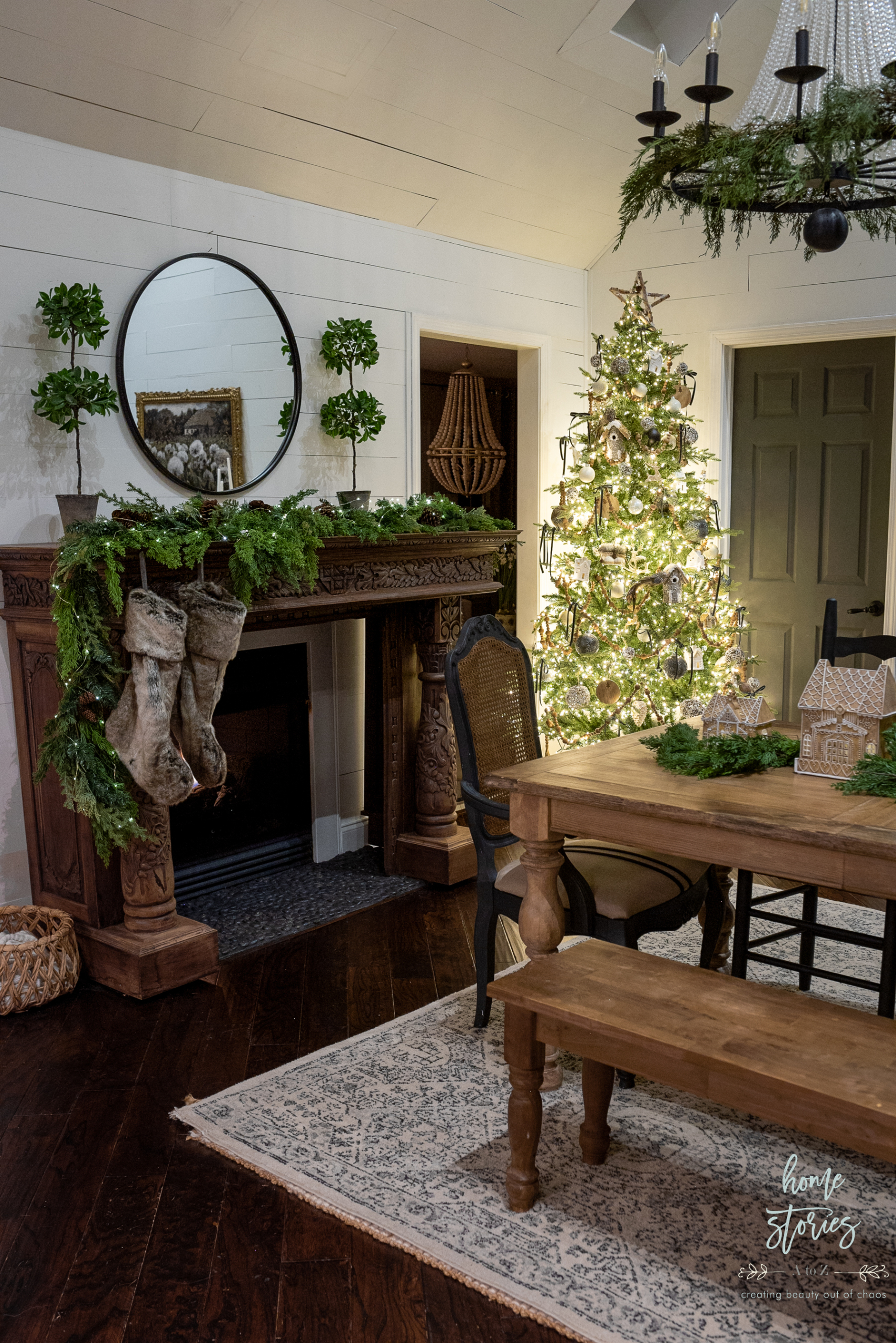 antique fireplace mantel christmas greenery