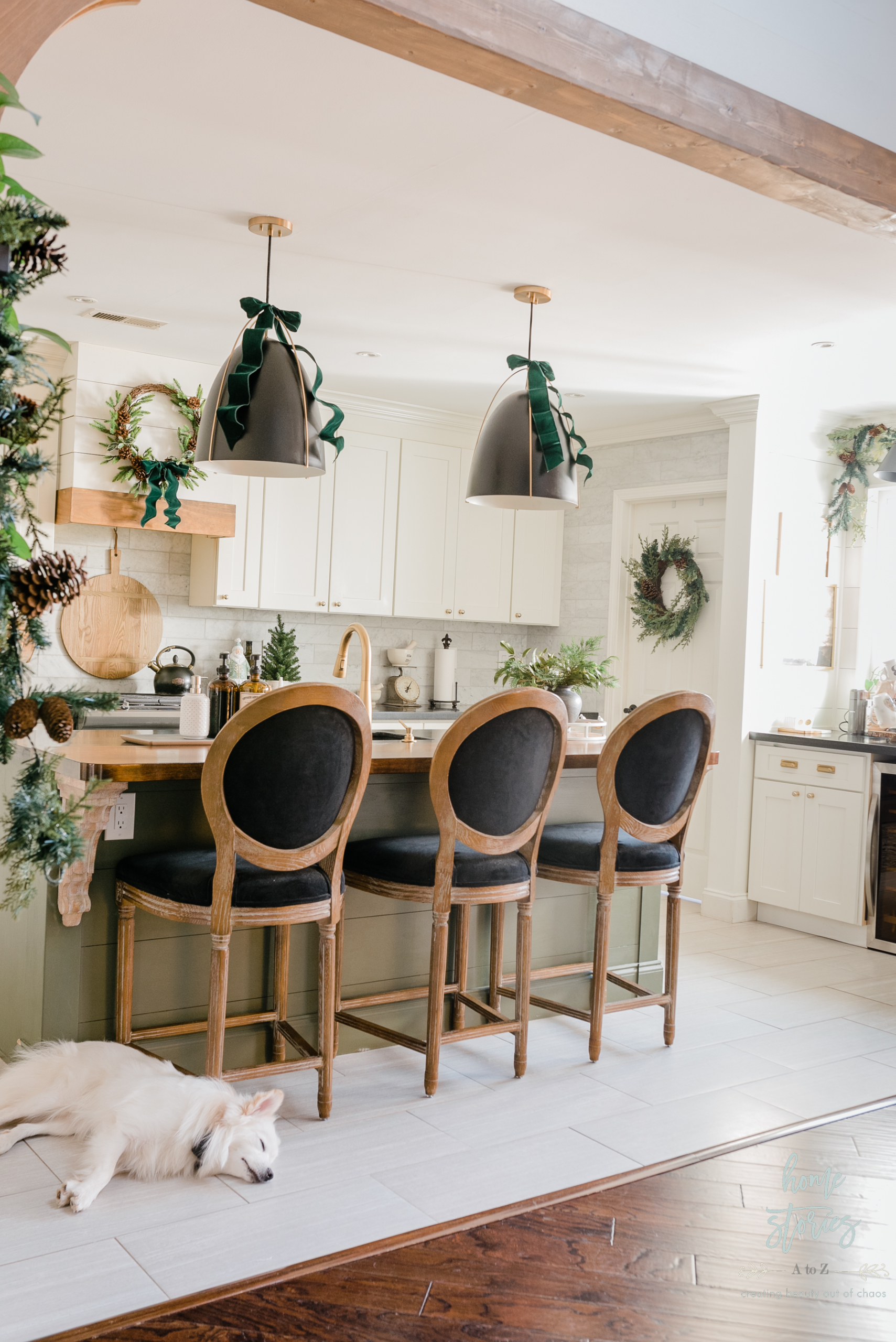 black and green Christmas kitchen