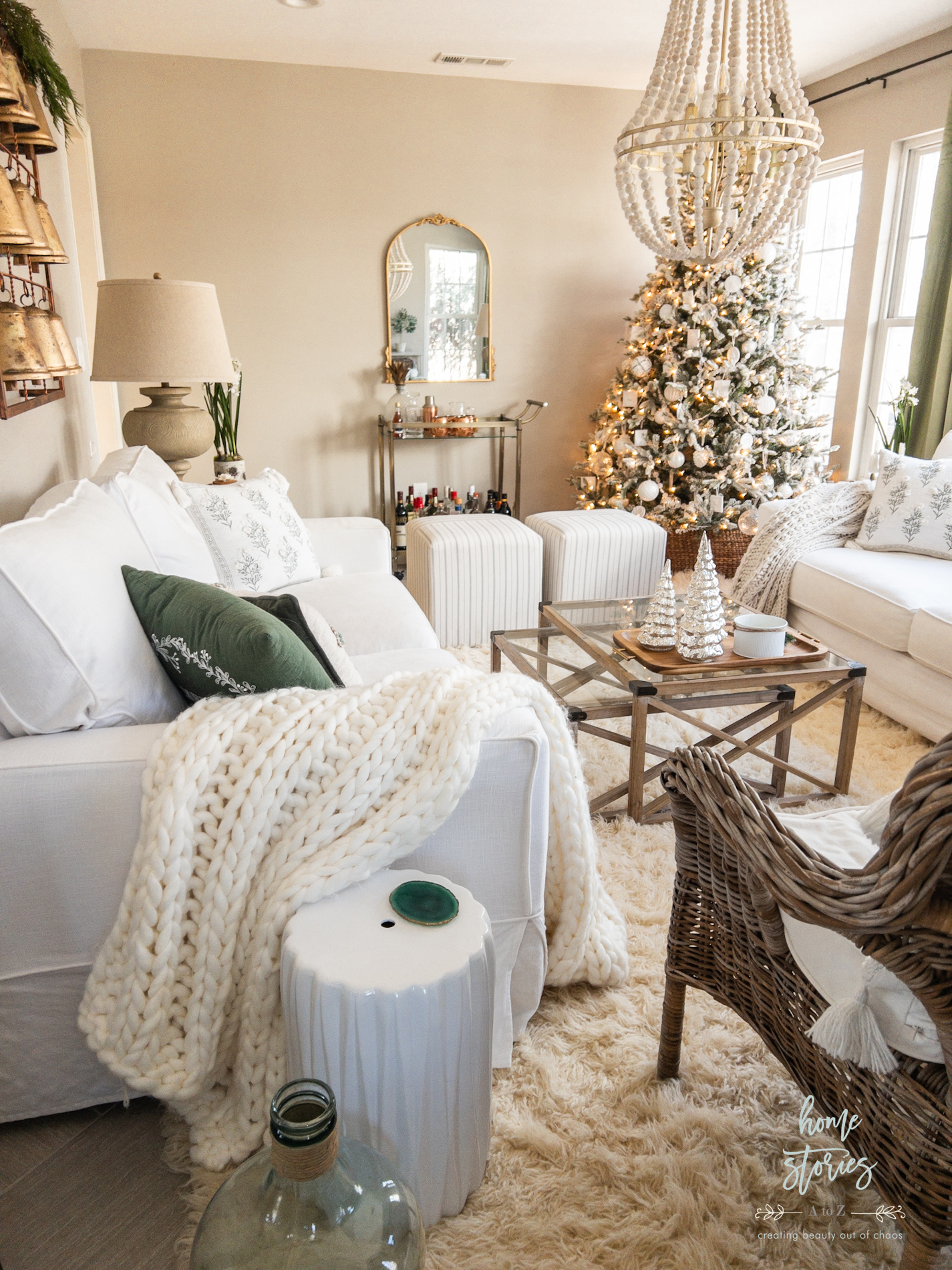 neutral elegant Christmas living room