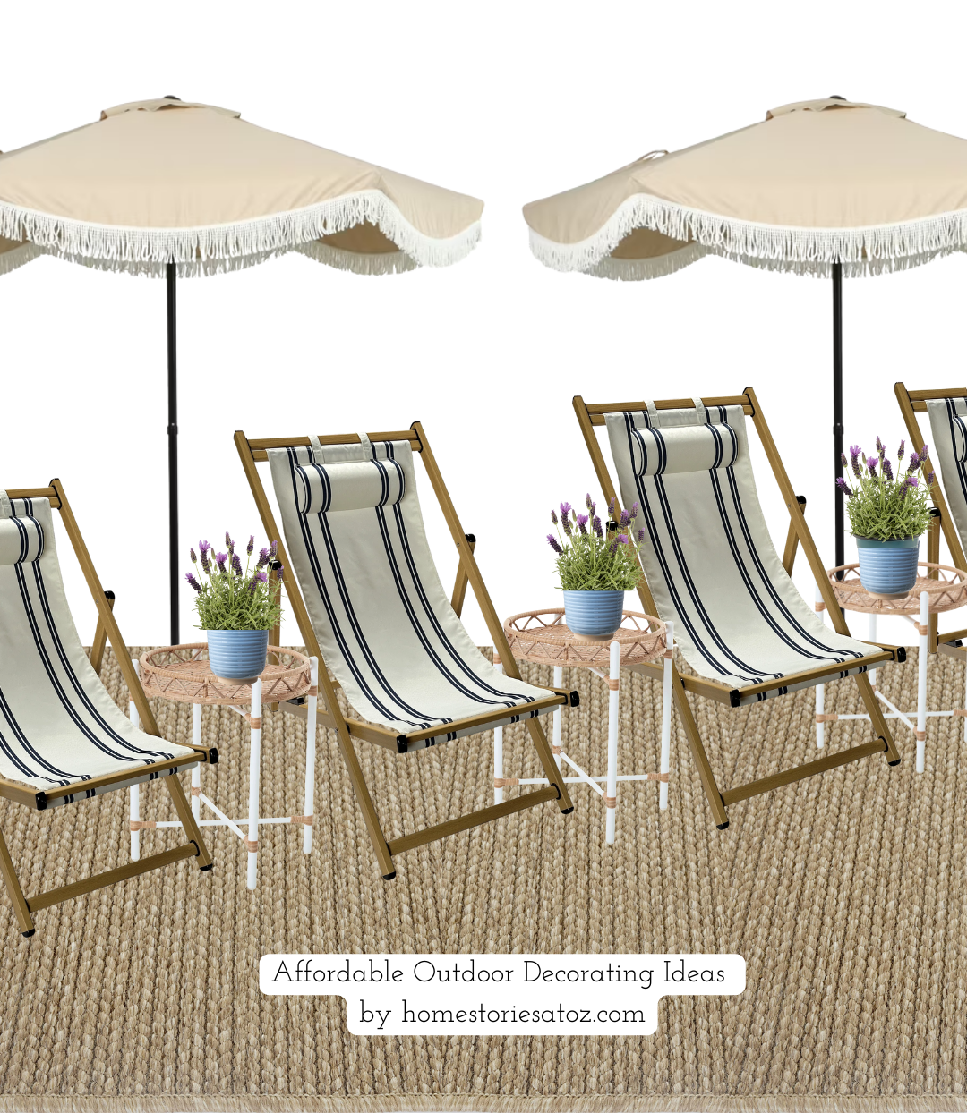Slingback Outdoor Chairs with Neutral fringe umbrella 
